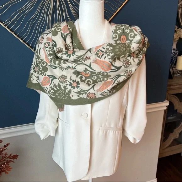 Beautiful Floral Scarf - Cream, Green and Pink NWOT - Picture 3 of 7